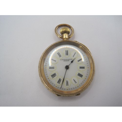 25 - A Swiss ladies pocket watch marked 14k but no hallmarks ,running but intermittent.
Total weight incl... 