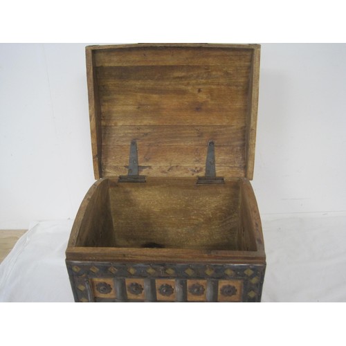 49 - Small Wood and Metal storage box on wheels with flower decoration