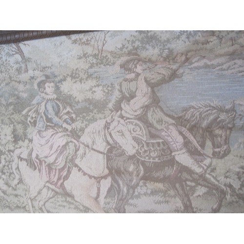 184 - A large, wooden framed tapestry featuring an Elizabethan hunting scene, likely of continental origin