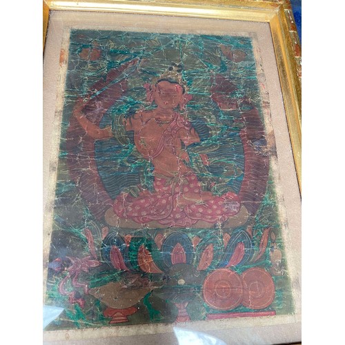 1 - A 17th Century Hindu devotional Murti on cloth, framed and glazed, in good order