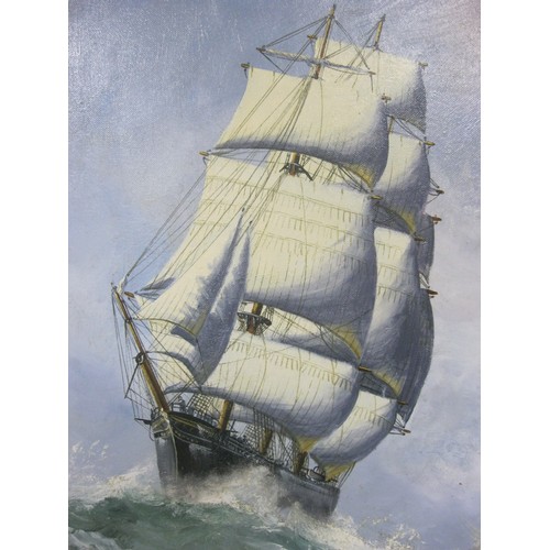 7 - Henry French Born 1906 sea landscape oil on canvas of a ship in full sale on a rough sea .
Picture s... 