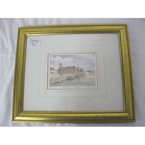 17 - Two framed and glazed colour prints of Wareham Quay. (1) After John Dimech, signed and titled to the... 