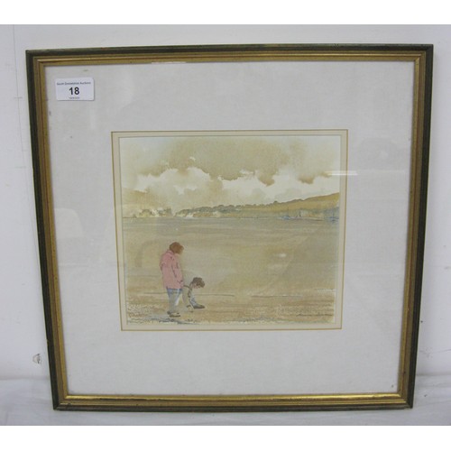 18 - Three framed and glazed Dorset interest pictures. (1) 'Love message on Studland Beach', watercolour,... 