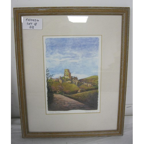 18 - Three framed and glazed Dorset interest pictures. (1) 'Love message on Studland Beach', watercolour,... 