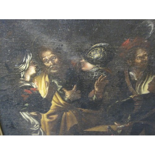 4 - A large oil on canvas of 'The Denial of St Peter' from the school of Gerard Seghers presented in a g... 