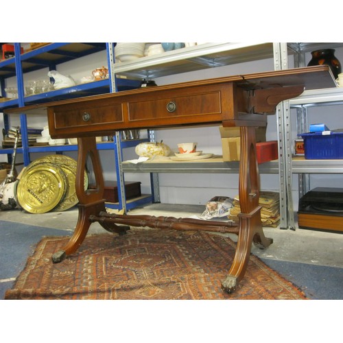 136 - A side drop leaf dining room serving table with pair of a underslung drawers.