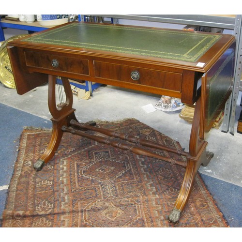 136 - A side drop leaf dining room serving table with pair of a underslung drawers.