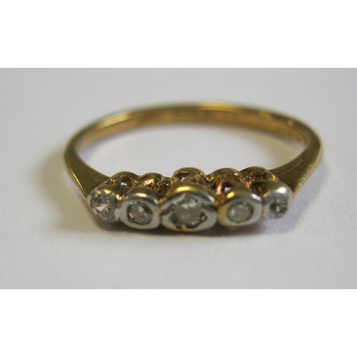 144 - Boxed 18ct Gold and Platinum set, 5-stone Diamond Ring c1900,, Size L