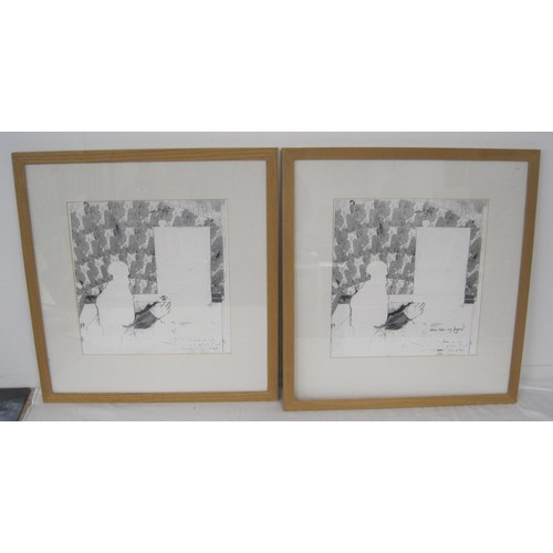 47 - A pair of contemporary prints in black and white, framed and glazed, unsigned.