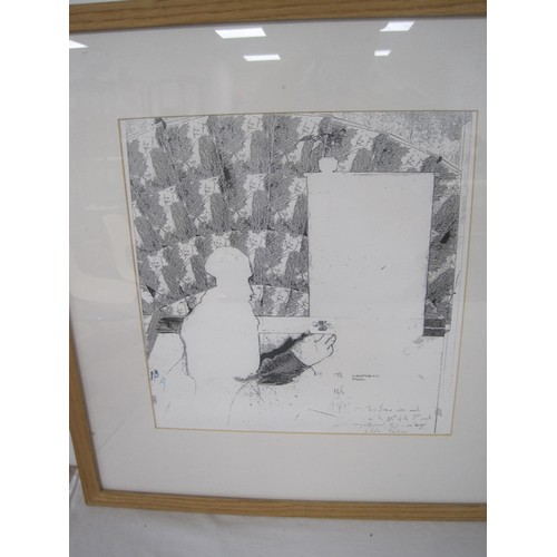 47 - A pair of contemporary prints in black and white, framed and glazed, unsigned.