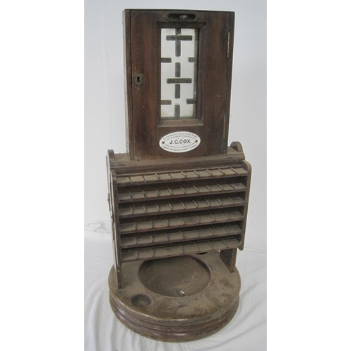 7 - An antique coin sorter on wooden stand with manufacturer's plate for J C Cox of Queen Victoria Stree... 