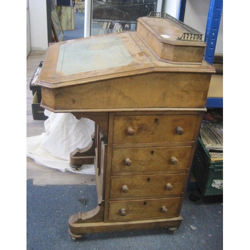 6 - A Victorian galleried Davenport with leather writing pad and inlaid decor to burr walnut finish, in ... 