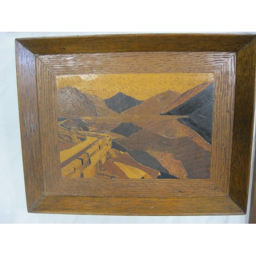 70 - Five inlaid marquetry panels - landscapes and buildings