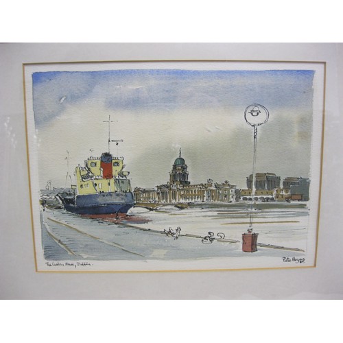 55 - Pete Hogan - 'The Custom House, Dublin', watercolour and ink, titled, signed and dated '87 to the ma... 