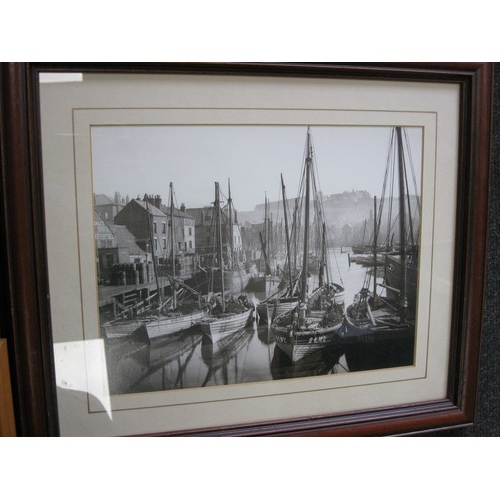 59 - Three prints after old sepia photographs (Whitby etc), and two other decorative prints, each framed ... 