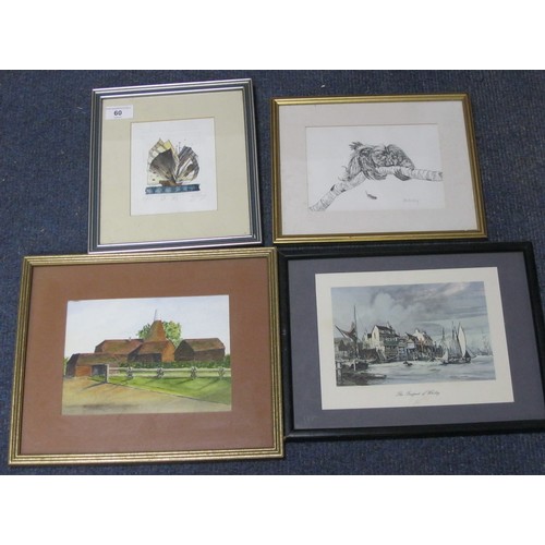 60 - Four small framed and glazed decorative pictures - a colour print after Rowland Hilder 'The Prospect... 