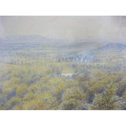 62 - Bonomi Warren - wooded landscape with hills in the distance, watercolour and whitening, signed and d... 