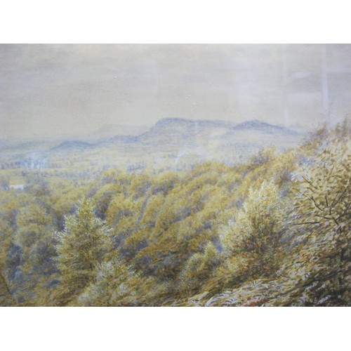 62 - Bonomi Warren - wooded landscape with hills in the distance, watercolour and whitening, signed and d... 