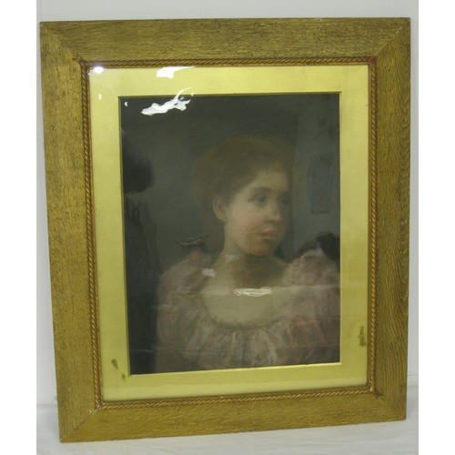 68 - Portrait of young woman, tempera on paper, glazed and in a gilt wood frame, 81cm x 70.5cm. A/f small... 