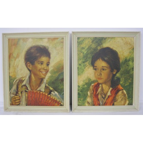 69 - Two framed colour portrait prints of children after F P Nicol, 'Serenata' and 'Bambina', each 52cm x... 