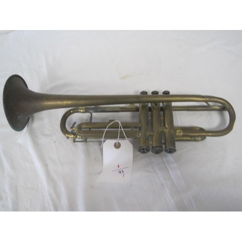 91 - A brass melody maker trumpet, uncased, no mouthpiece.