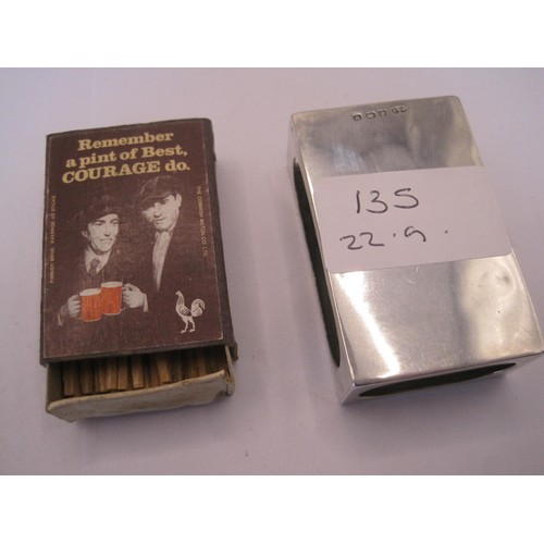 135 - A sterling silver matchbox holder of some size, hallmarked for Birmingham 1921 by Deakin & Francis