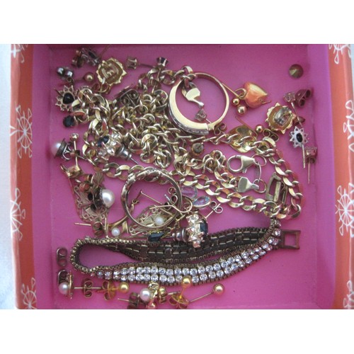 32 - A good selection of costume jewellery some we feel maybe gold plated including earring ,chains and a... 