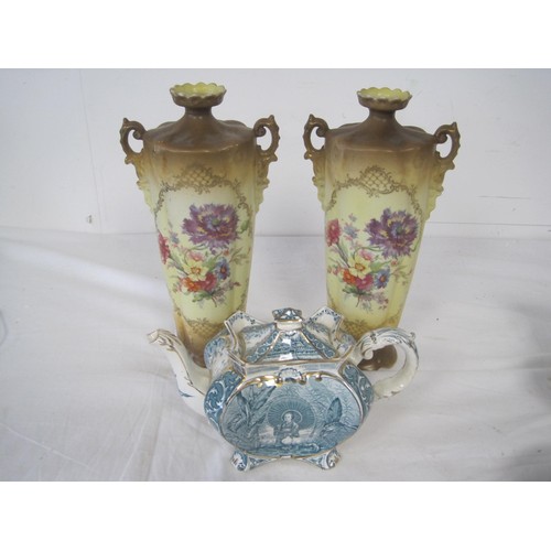 165 - A pair of Royal Worcester look alike vases along with a selection of tableware and a burgess and Lei... 