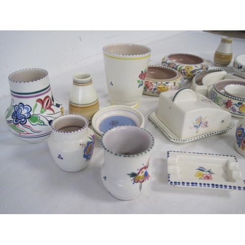 154 - A selection of Poole Pottery traditional wares to include vases ,bowls , ashtray and a cheese dish .