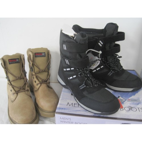 152 - Three pairs of gents size 10-11 winter boots in original boxes, and a pair of gents work boots with ... 