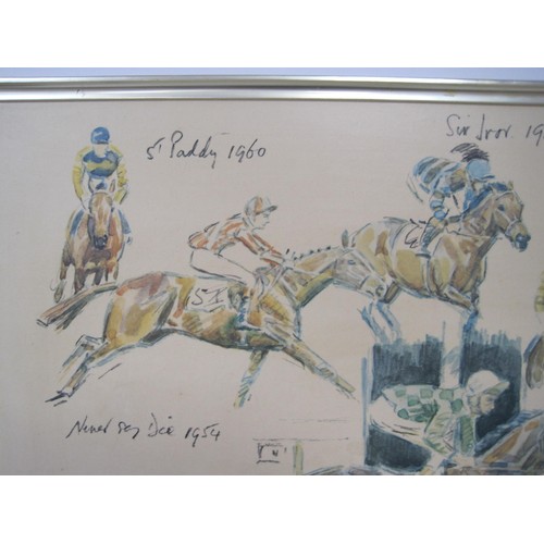 183 - After Peter Biegel,  framed colour print 'Lester Piggot wins the Eighth Epson Derby 1977', 63cm x 91... 