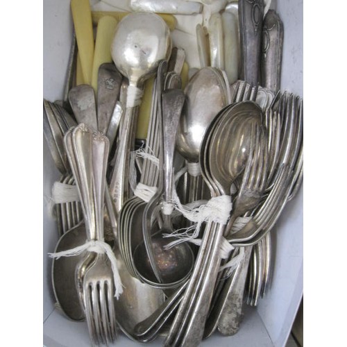 1 - Mixed assortment of electroplated cutlery - the contents of a shoe box