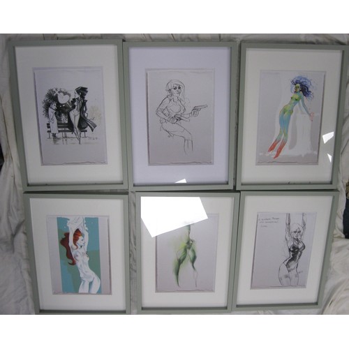 75 - A group of six framed colour prints of glamour, fashion models and femmes fatale,  understood to be ... 