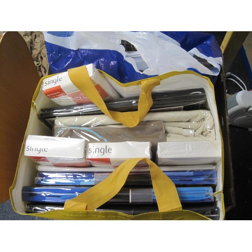 168 - A box of unopened packs of single and double fitted bed sheets, duvet covers and pillowcase sets