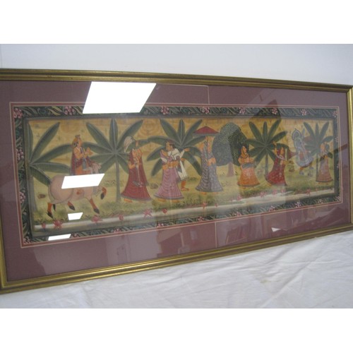 76 - F&G Hand Painted Indian Silk, featuring Hindu Deities (in good order)