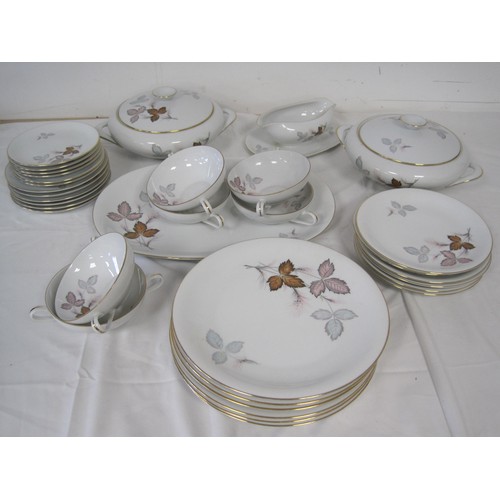 208 - KPM part dinner and tea ware in leaf pattern. (Mainly dinner ware, a few tea plates. No cups and sau... 