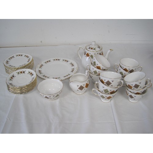 209 - Colclough seconds part tea set, pattern 8198 Crispin beige and brown shapes - 12 tea cups, 10 saucer... 