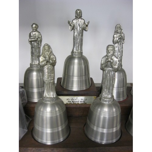 218 - Danbury Mint set of Apostle Bells in pewter on wooden staging (Matthew bell is a/f)