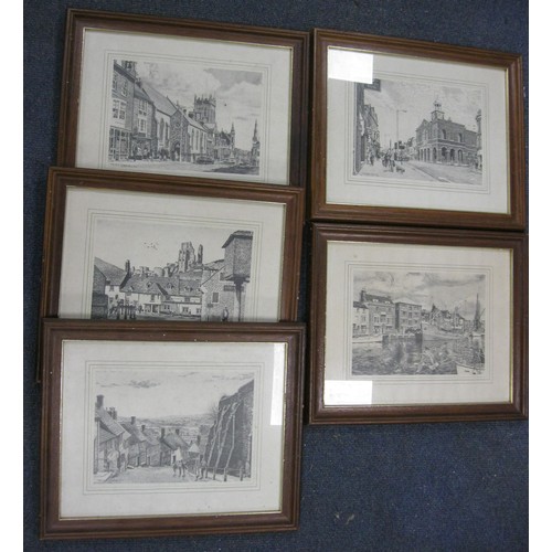 79 - Dorset interest - after Peter Price, five prints of town scenes in the early 1980s (Dorchester, Brid... 