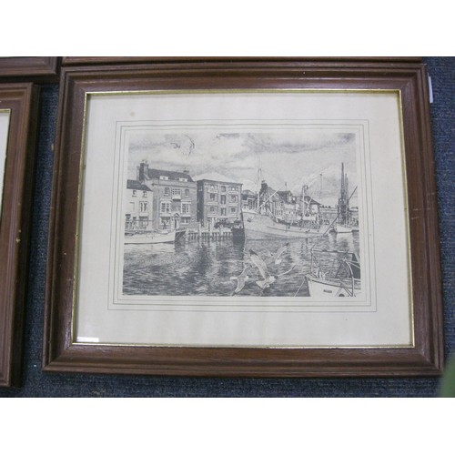 79 - Dorset interest - after Peter Price, five prints of town scenes in the early 1980s (Dorchester, Brid... 