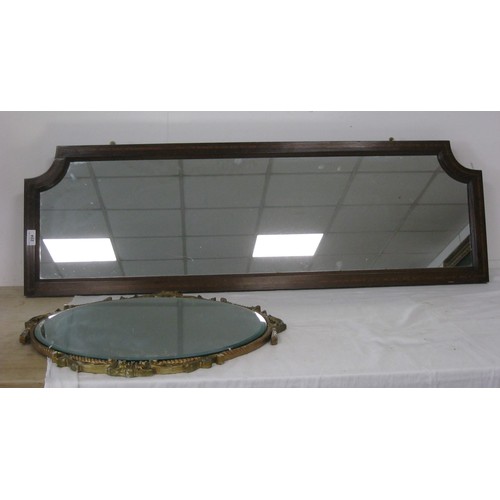 224 - A hallway or over mantle wooden framed mirror with an inlaid frame along with a circular mirror moun... 