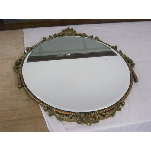 224 - A hallway or over mantle wooden framed mirror with an inlaid frame along with a circular mirror moun... 