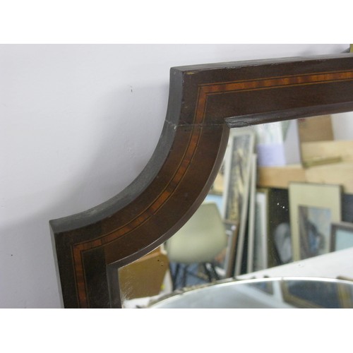 224 - A hallway or over mantle wooden framed mirror with an inlaid frame along with a circular mirror moun... 