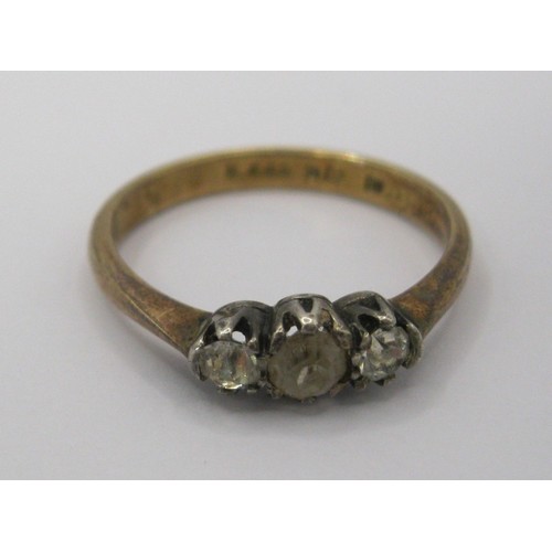 229 - A 9 carat gold ring set with 3 clear stones in a silver setting, approx weight 2.10g, ring size N