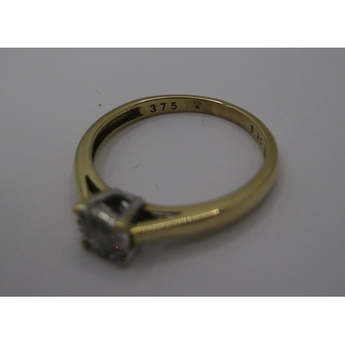 132 - A ladies 9 carat gold ring set with a 0.25 carat diamond, boxed, in good order