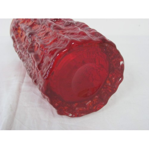 232 - Whitefriars red bark glass vase. Height 9 inches, width 4 inches.