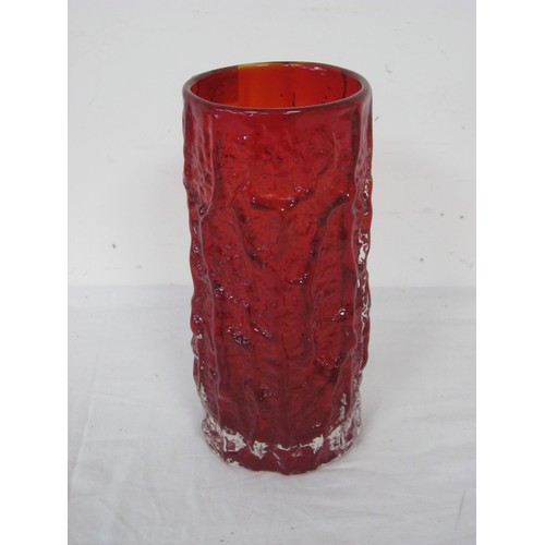 232 - Whitefriars red bark glass vase. Height 9 inches, width 4 inches.