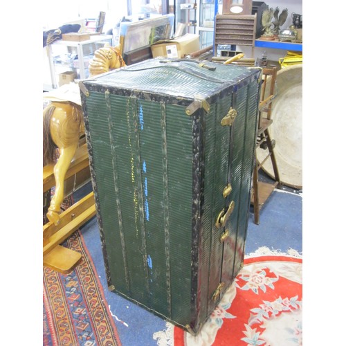 240 - Vintage Metal travel trunk/wardrobe (no key, A/F, requires restoration)