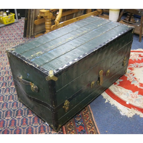 240 - Vintage Metal travel trunk/wardrobe (no key, A/F, requires restoration)