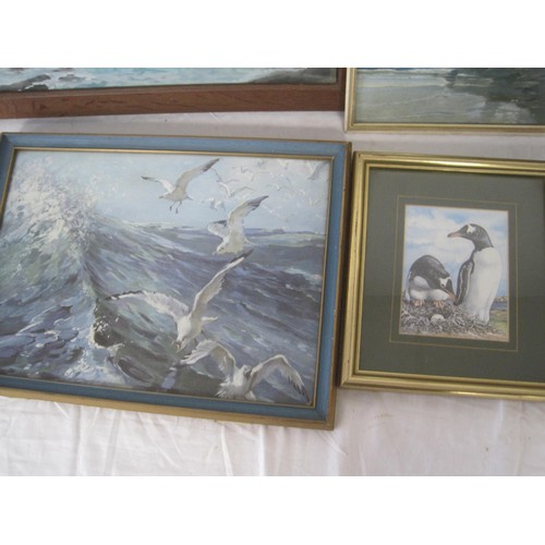 3 - A seascape in watercolour and whitening, signed in pencil lower left (perhaps G Lunell Brown) framed... 